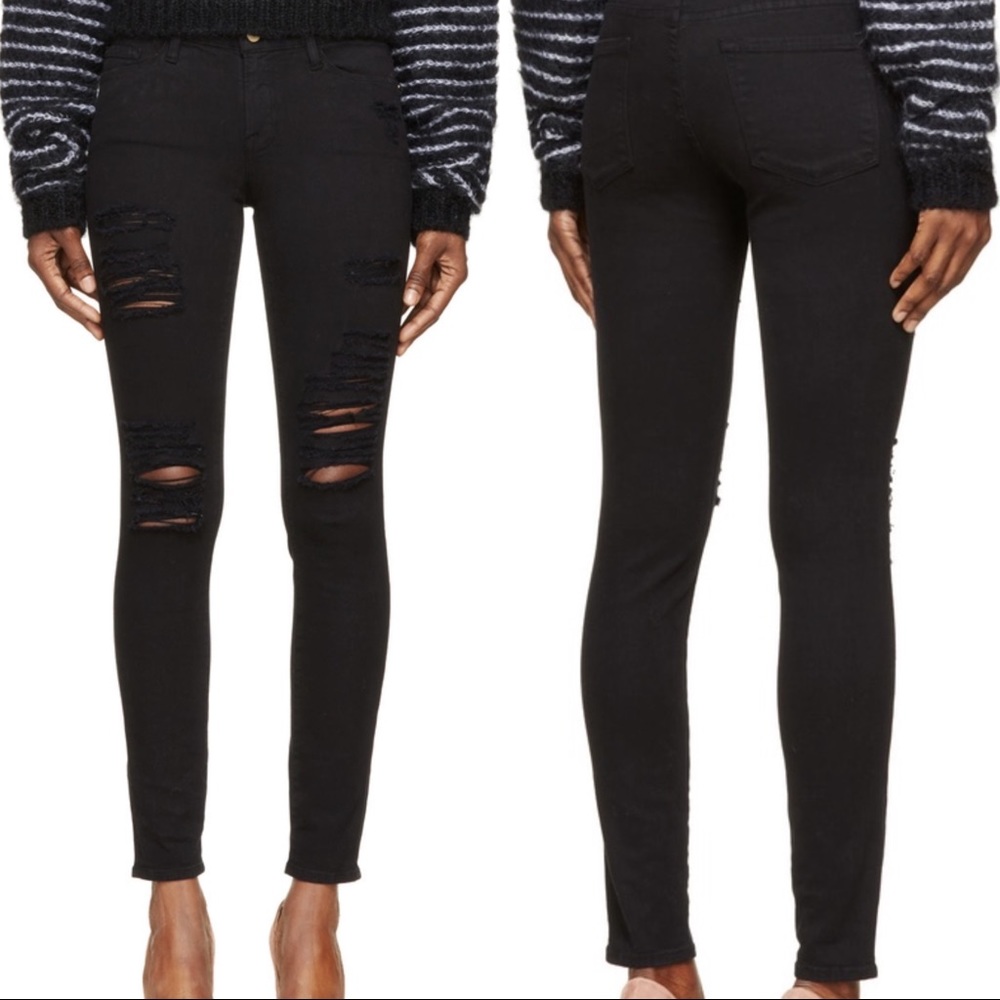 FRAME Distressed Le De Jeanne Mid-rise Skinny